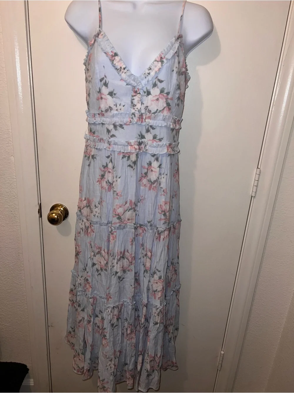 Altar'd State Light Blue Floral Ruffled Maxi Dress - Picture 1 of 7
